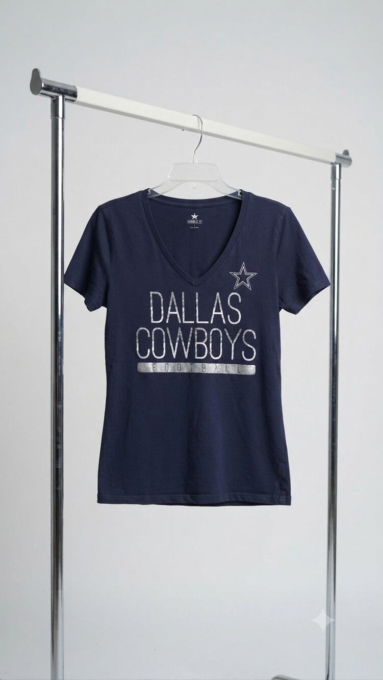 Dallas Cowboys T Shirt Womens Large Navy Blue V Neck Star Football Graphic Tee